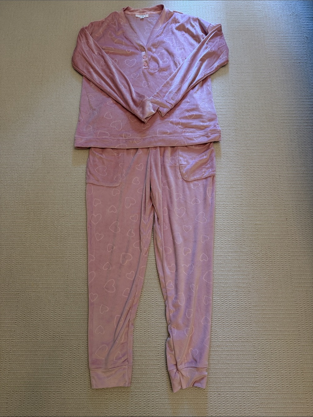 Ande Size Medium Cozy Pink Heart Print Pajama Set